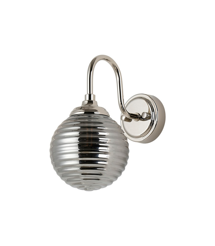 Richmond Curved Arm Wall Light 1 Light G9 IP44 Polished Nickel/Smoke Ribbed Round Glass-4