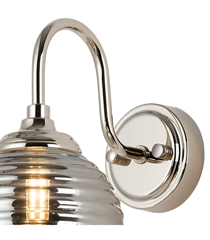 Richmond Curved Arm Wall Light 1 Light G9 IP44 Polished Nickel/Smoke Ribbed Round Glass-5