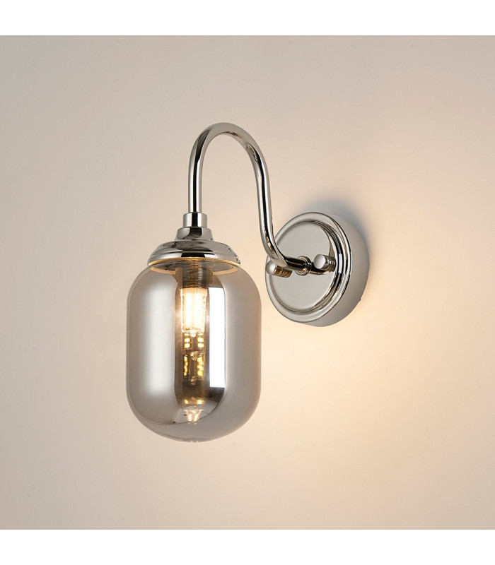 Richmond Curved Arm Wall Light 1 Light G9 IP44 Polished Nickel/Smoke Smooth Tubular Glass-3