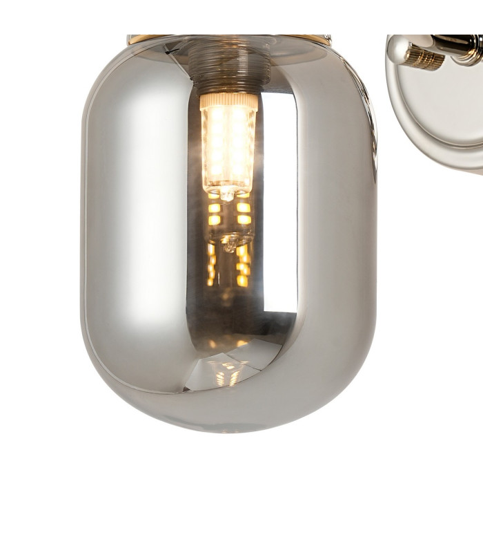Richmond Curved Arm Wall Light 1 Light G9 IP44 Polished Nickel/Smoke Smooth Tubular Glass-5