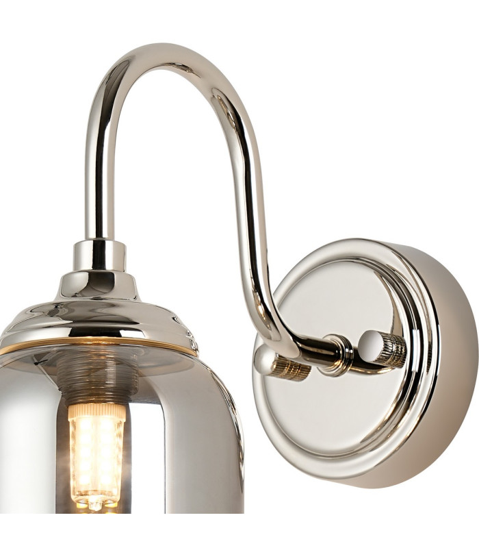 Richmond Curved Arm Wall Light 1 Light G9 IP44 Polished Nickel/Smoke Smooth Tubular Glass-6