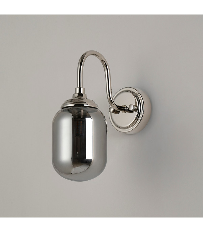 Richmond Curved Arm Wall Light 1 Light G9 IP44 Polished Nickel/Smoke Smooth Tubular Glass-7