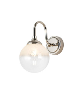 Richmond Curved Arm Wall Light 1 Light G9 IP44 Polished Nickel/White Two-Tone Snow Specks Round Glass-1