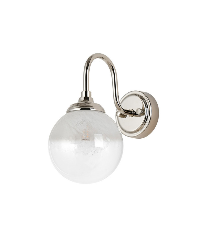 Richmond Curved Arm Wall Light 1 Light G9 IP44 Polished Nickel/White Two-Tone Snow Specks Round Glass-4