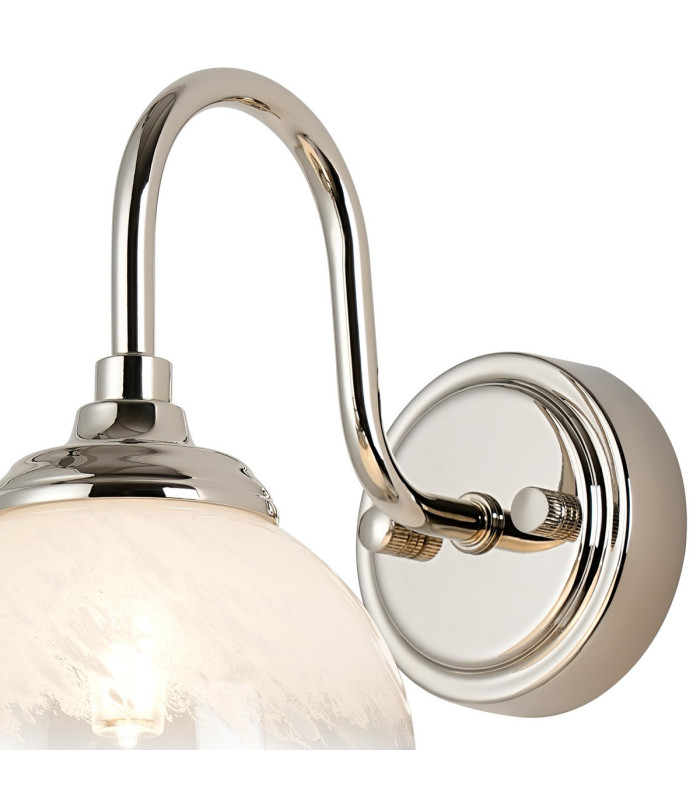 Richmond Curved Arm Wall Light 1 Light G9 IP44 Polished Nickel/White Two-Tone Snow Specks Round Glass-6
