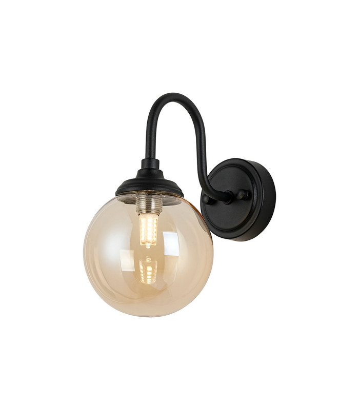 Richmond Curved Arm Wall Light 1 Light G9 IP44 Satin Black/Amber Smooth Round Glass-1