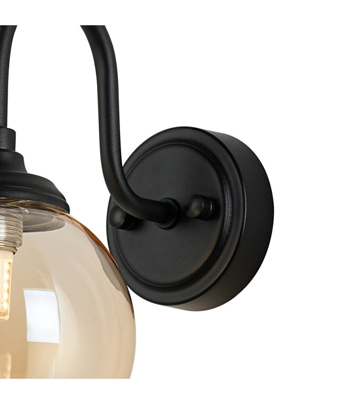 Richmond Curved Arm Wall Light 1 Light G9 IP44 Satin Black/Amber Smooth Round Glass-6