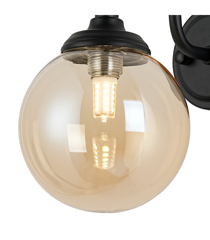 Richmond Curved Arm Wall Light 1 Light G9 IP44 Satin Black/Amber Smooth Round Glass-7