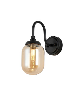 Richmond Curved Arm Wall Light 1 Light G9 IP44 Satin Black/Amber Smooth Tubular Glass-1