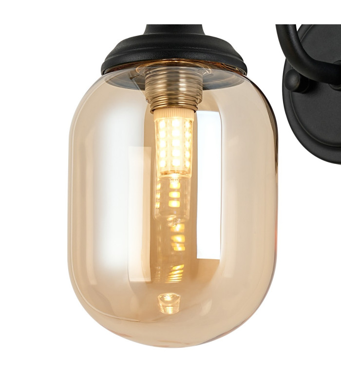 Richmond Curved Arm Wall Light 1 Light G9 IP44 Satin Black/Amber Smooth Tubular Glass-5