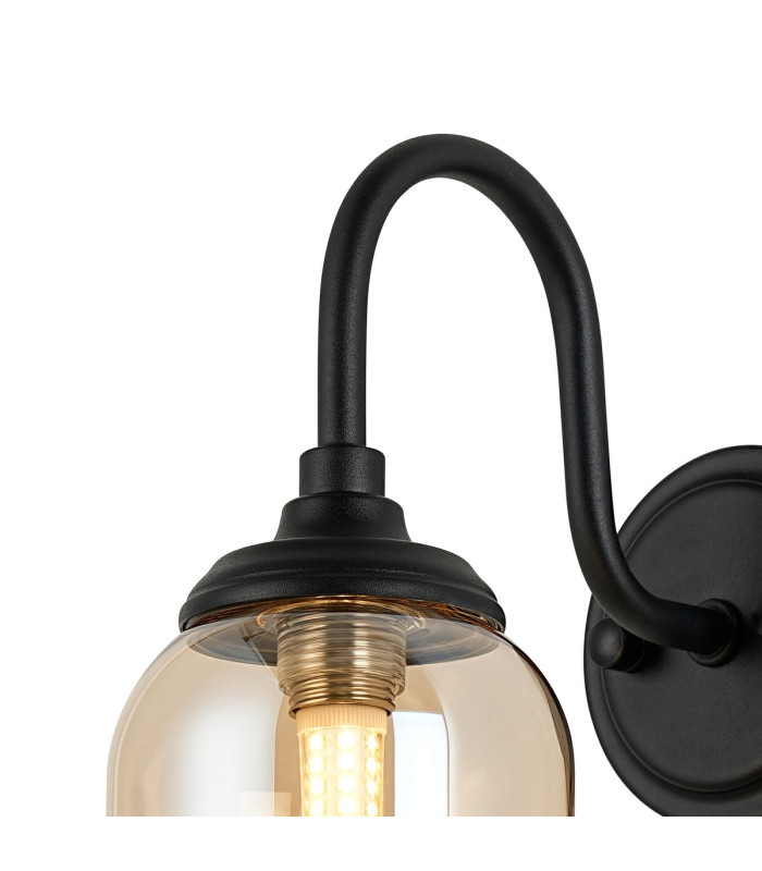 Richmond Curved Arm Wall Light 1 Light G9 IP44 Satin Black/Amber Smooth Tubular Glass-6