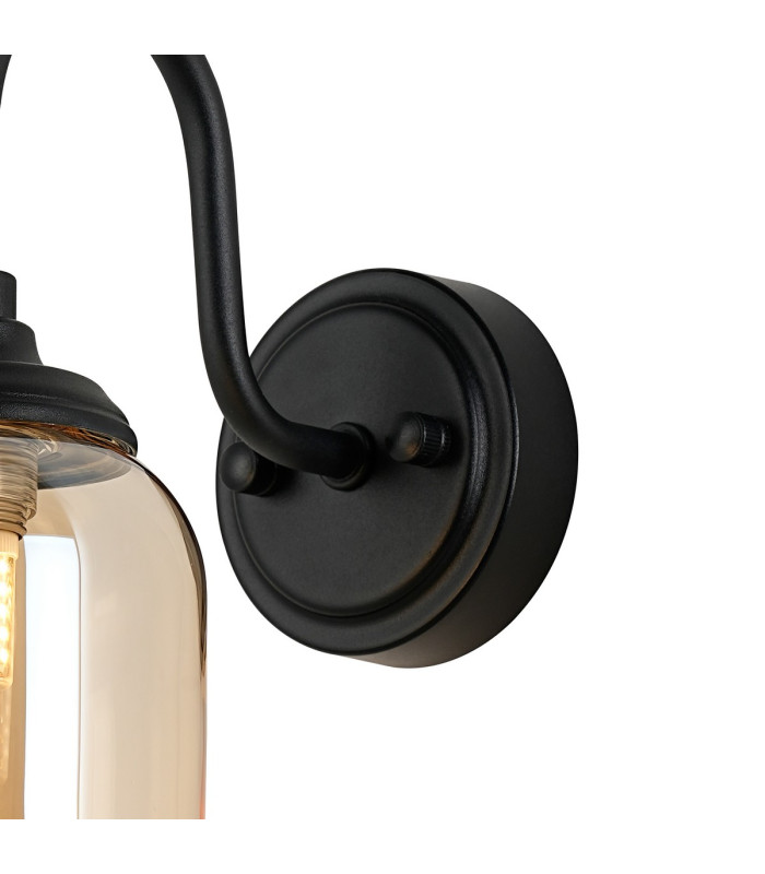 Richmond Curved Arm Wall Light 1 Light G9 IP44 Satin Black/Amber Smooth Tubular Glass-7