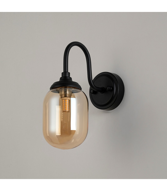 Richmond Curved Arm Wall Light 1 Light G9 IP44 Satin Black/Amber Smooth Tubular Glass-8