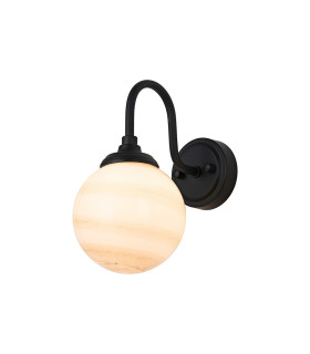 Richmond Curved Arm Wall Light 1 Light G9 IP44 Satin Black/Brown/White Round Marble Effect Glass-1