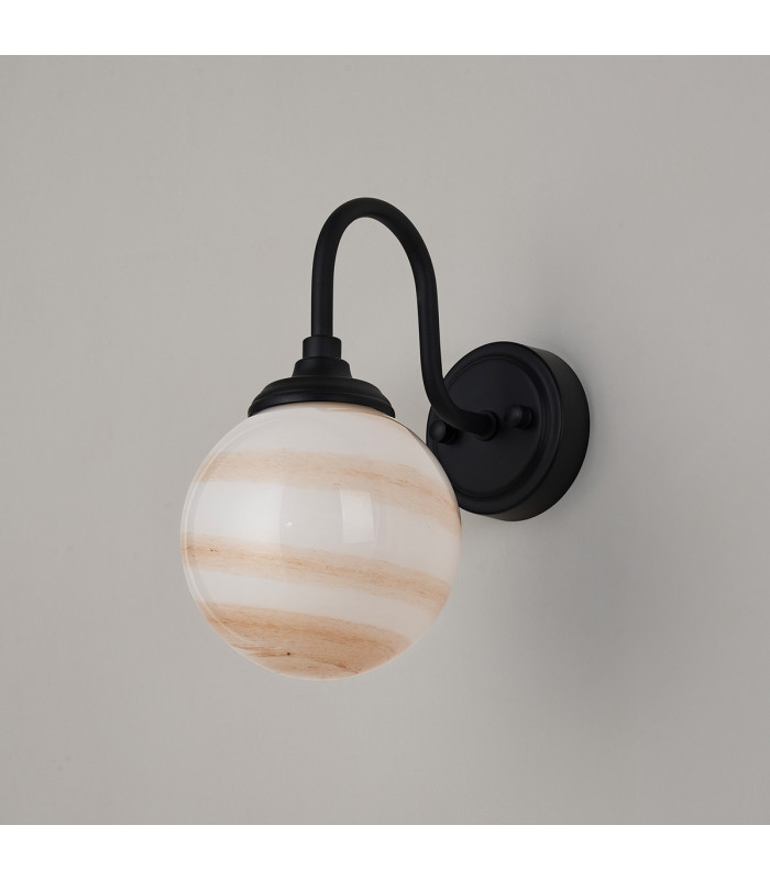 Richmond Curved Arm Wall Light 1 Light G9 IP44 Satin Black/Brown/White Round Marble Effect Glass-7