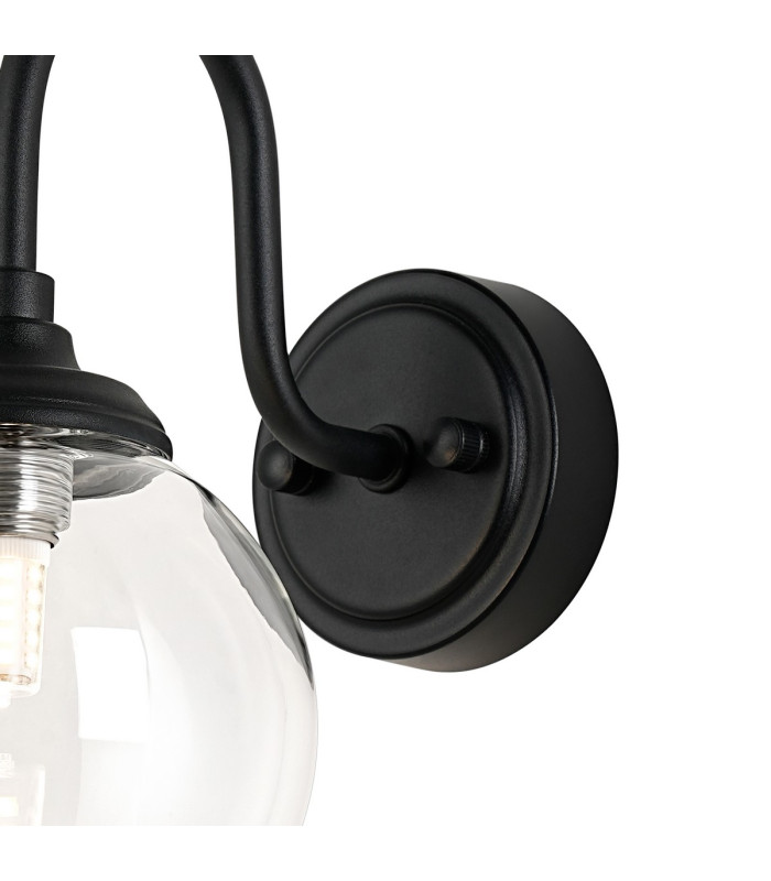 Richmond Curved Arm Wall Light 1 Light G9 IP44 Satin Black/Clear Smooth Round Glass-5