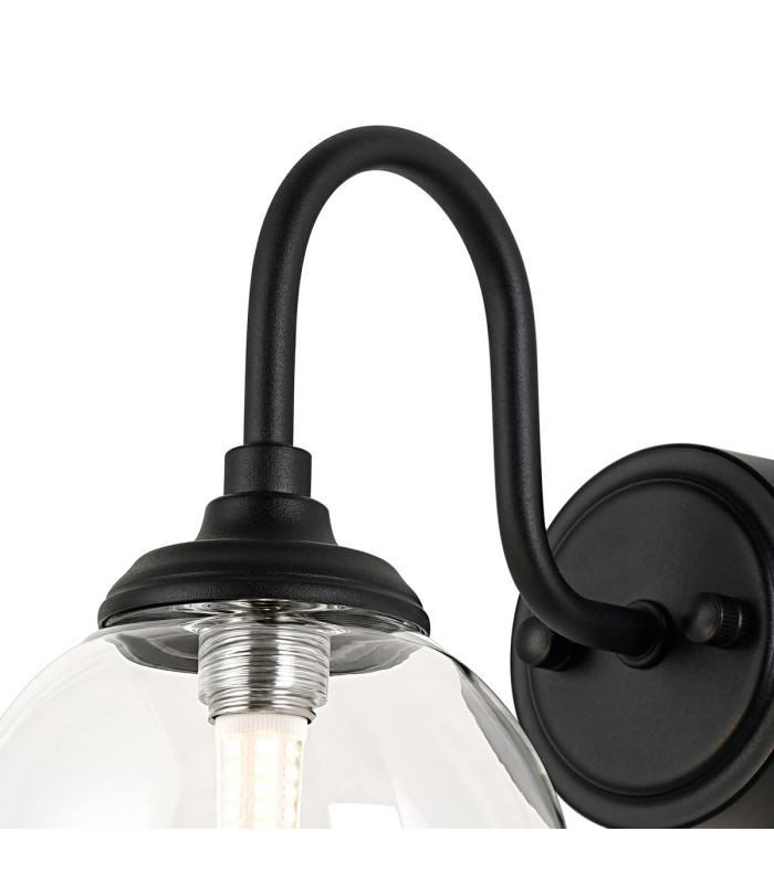 Richmond Curved Arm Wall Light 1 Light G9 IP44 Satin Black/Clear Smooth Round Glass-6