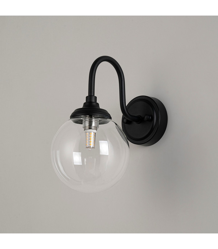 Richmond Curved Arm Wall Light 1 Light G9 IP44 Satin Black/Clear Smooth Round Glass-8