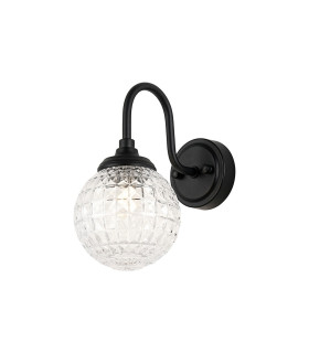 Richmond Curved Arm Wall Light 1 Light G9 IP44 Satin Black/Clear Cross Pattern Round Glass-1