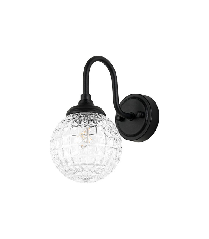 Richmond Curved Arm Wall Light 1 Light G9 IP44 Satin Black/Clear Cross Pattern Round Glass-4