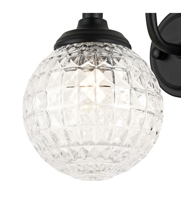 Richmond Curved Arm Wall Light 1 Light G9 IP44 Satin Black/Clear Cross Pattern Round Glass-5