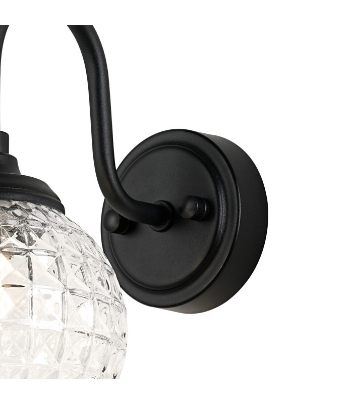Richmond Curved Arm Wall Light 1 Light G9 IP44 Satin Black/Clear Cross Pattern Round Glass-7