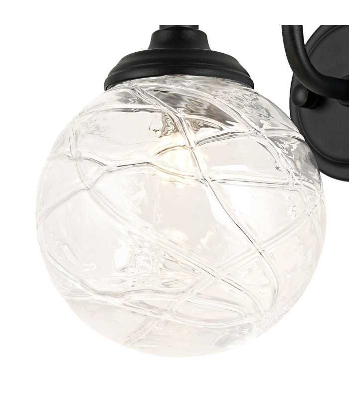 Richmond Curved Arm Wall Light 1 Light G9 IP44 Satin Black/Clear Dune Effect Round Glass-5