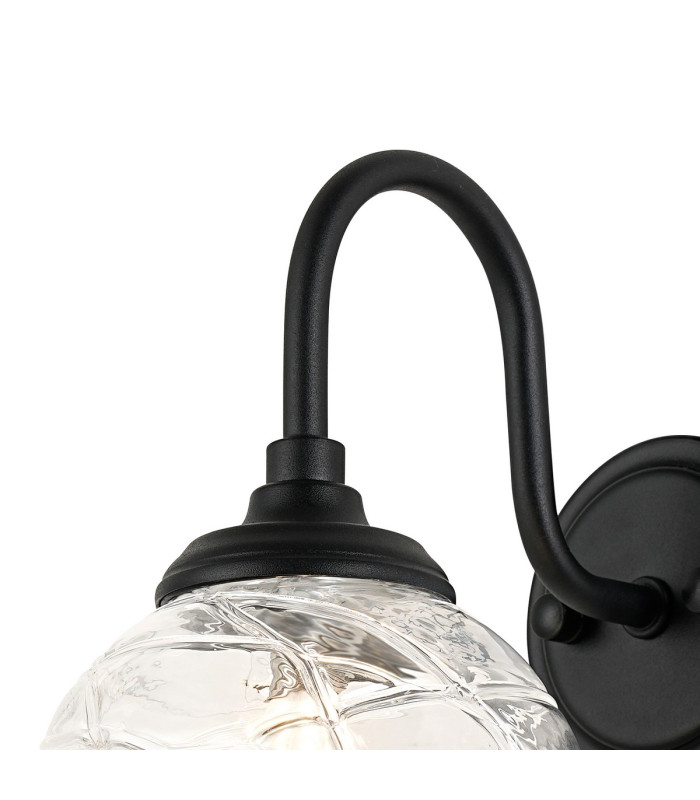 Richmond Curved Arm Wall Light 1 Light G9 IP44 Satin Black/Clear Dune Effect Round Glass-6