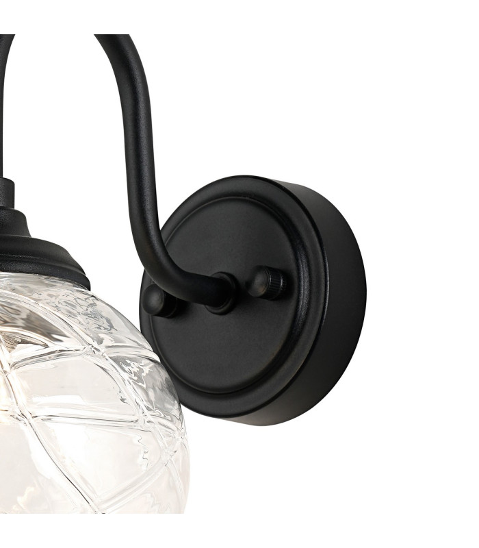Richmond Curved Arm Wall Light 1 Light G9 IP44 Satin Black/Clear Dune Effect Round Glass-7