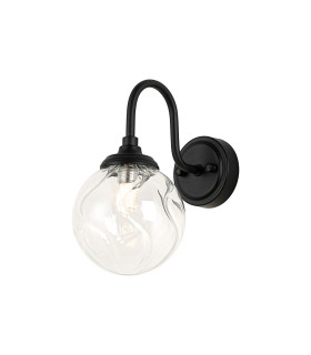 Richmond Curved Arm Wall Light 1 Light G9 IP44 Satin Black/Clear Waved Round Glass-1