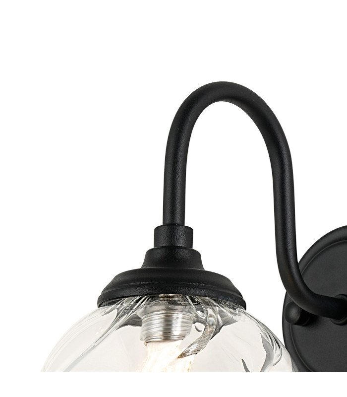 Richmond Curved Arm Wall Light 1 Light G9 IP44 Satin Black/Clear Waved Round Glass-5