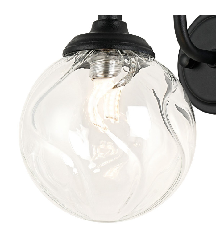 Richmond Curved Arm Wall Light 1 Light G9 IP44 Satin Black/Clear Waved Round Glass-6