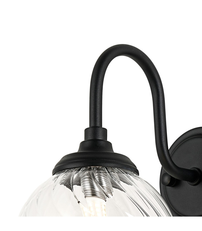 Richmond Curved Arm Wall Light 1 Light G9 IP44 Satin Black/Clear Swirl Round Glass-5