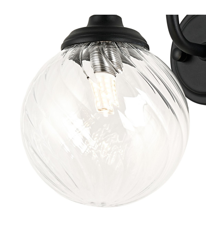Richmond Curved Arm Wall Light 1 Light G9 IP44 Satin Black/Clear Swirl Round Glass-6