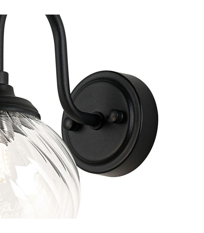 Richmond Curved Arm Wall Light 1 Light G9 IP44 Satin Black/Clear Swirl Round Glass-7