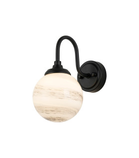 Richmond Curved Arm Wall Light 1 Light G9 IP44 Satin Black/Grey/White Round Marble Effect Glass-1
