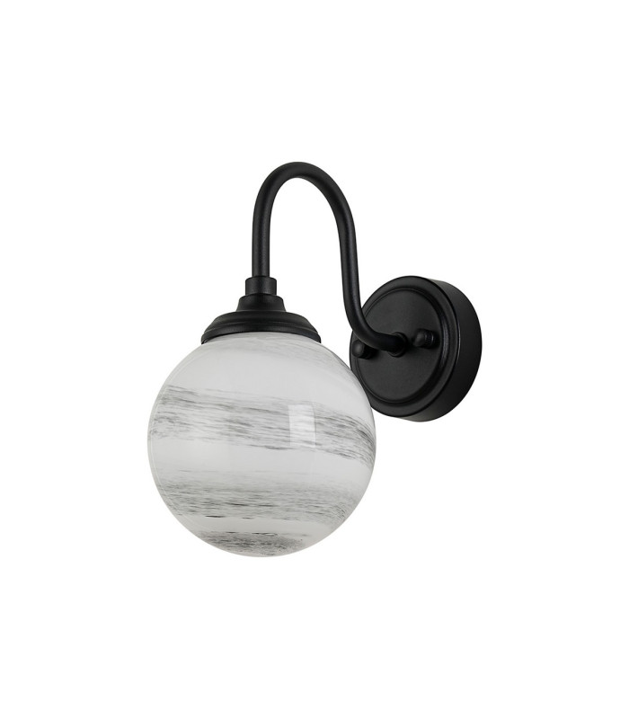 Richmond Curved Arm Wall Light 1 Light G9 IP44 Satin Black/Grey/White Round Marble Effect Glass-4