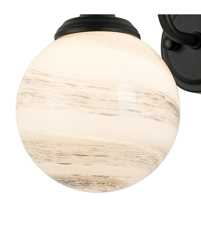 Richmond Curved Arm Wall Light 1 Light G9 IP44 Satin Black/Grey/White Round Marble Effect Glass-5