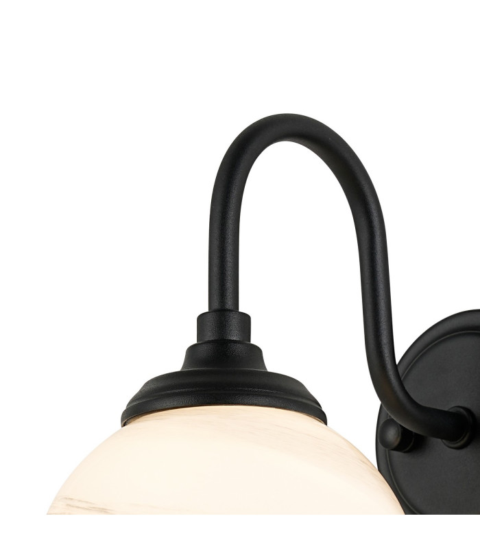Richmond Curved Arm Wall Light 1 Light G9 IP44 Satin Black/Grey/White Round Marble Effect Glass-6