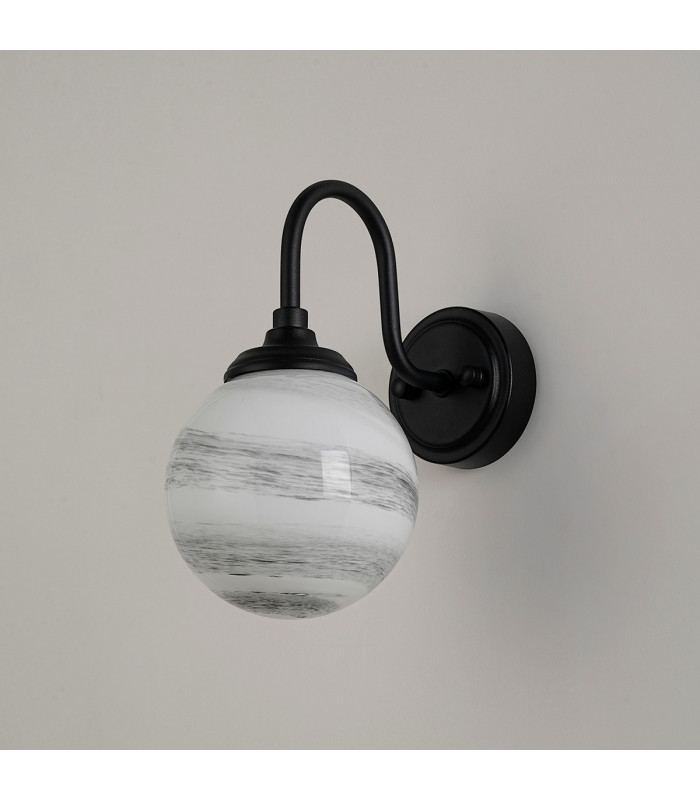 Richmond Curved Arm Wall Light 1 Light G9 IP44 Satin Black/Grey/White Round Marble Effect Glass-8