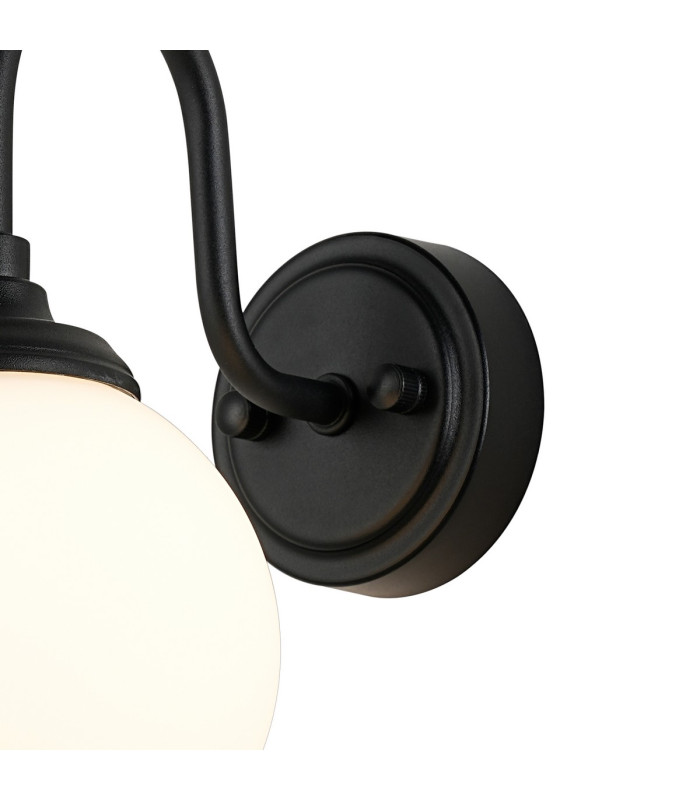 Richmond Curved Arm Wall Light 1 Light G9 IP44 Satin Black/Opal Smooth Round Glass-6