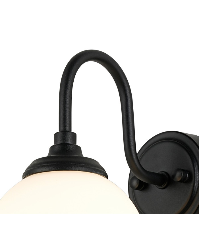 Richmond Curved Arm Wall Light 1 Light G9 IP44 Satin Black/Opal Smooth Round Glass-7