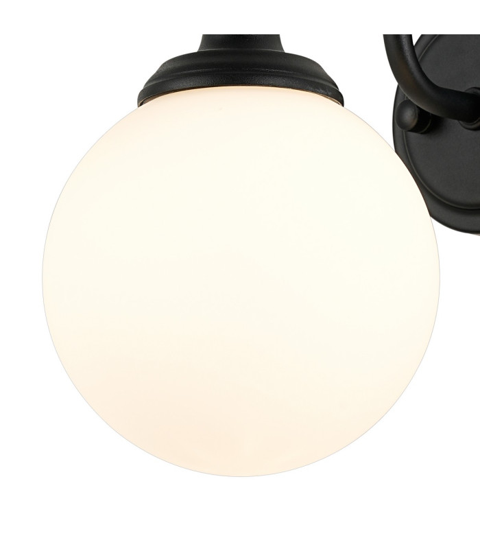 Richmond Curved Arm Wall Light 1 Light G9 IP44 Satin Black/Opal Smooth Round Glass-8