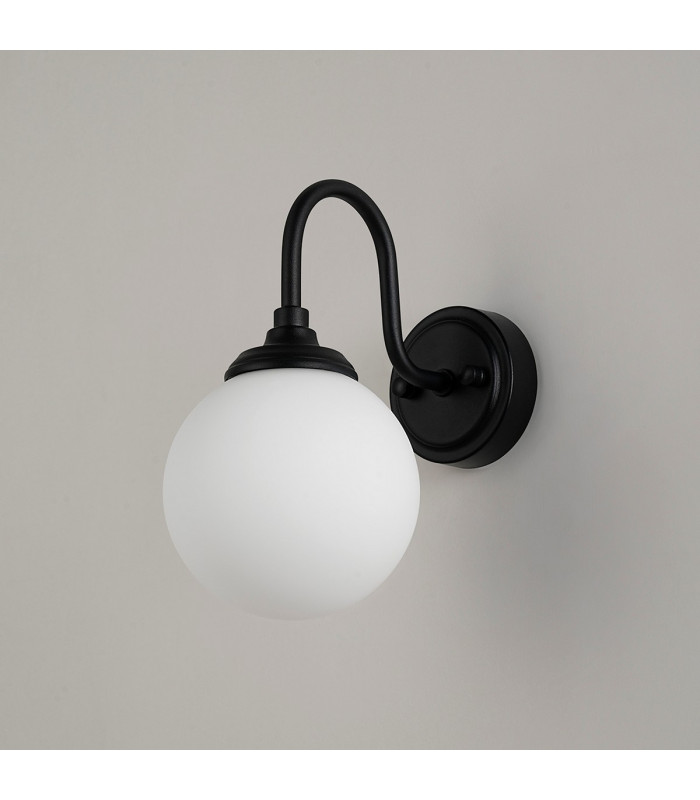 Richmond Curved Arm Wall Light 1 Light G9 IP44 Satin Black/Opal Smooth Round Glass-9