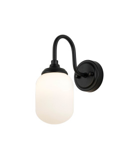 Richmond Curved Arm Wall Light 1 Light G9 IP44 Satin Black/Opal Smooth Tubular Glass-1