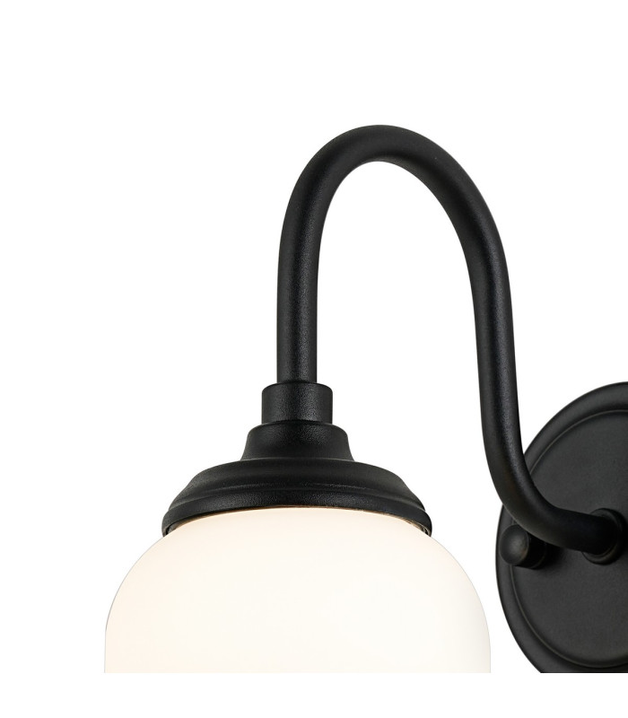 Richmond Curved Arm Wall Light 1 Light G9 IP44 Satin Black/Opal Smooth Tubular Glass-5