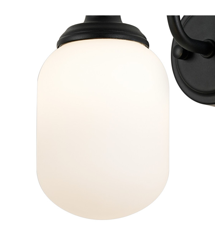 Richmond Curved Arm Wall Light 1 Light G9 IP44 Satin Black/Opal Smooth Tubular Glass-7