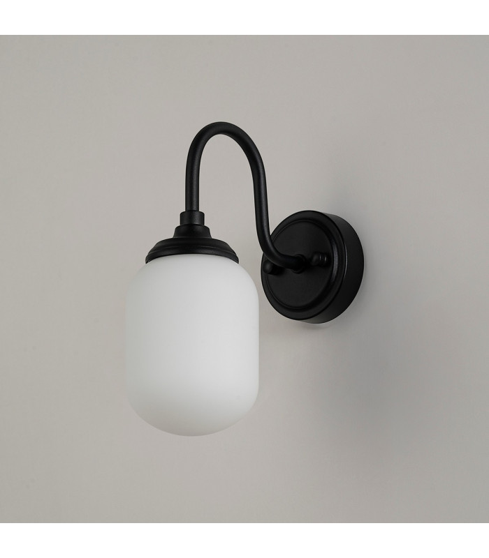 Richmond Curved Arm Wall Light 1 Light G9 IP44 Satin Black/Opal Smooth Tubular Glass-8