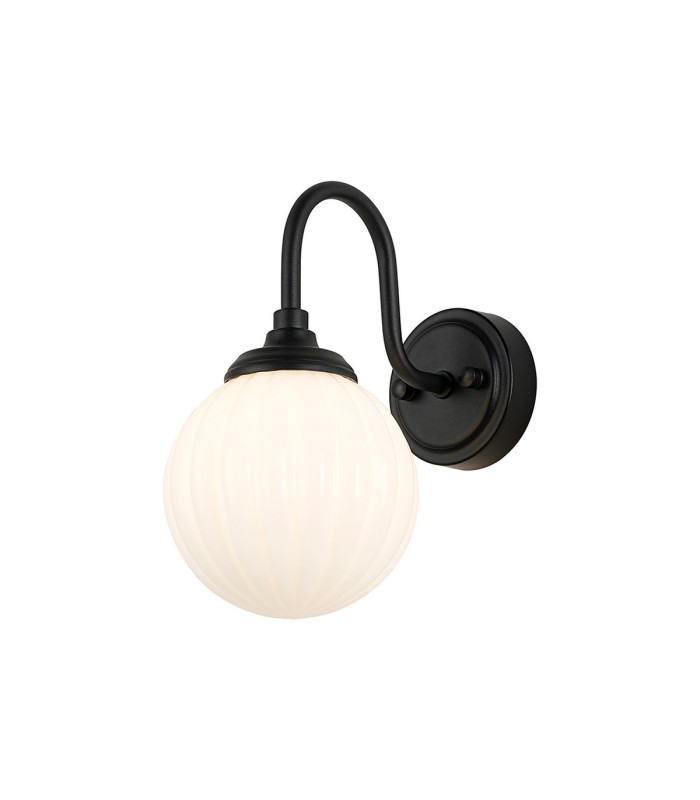Richmond Curved Arm Wall Light 1 Light G9 IP44 Satin Black/Opal Round Segment Glass-1