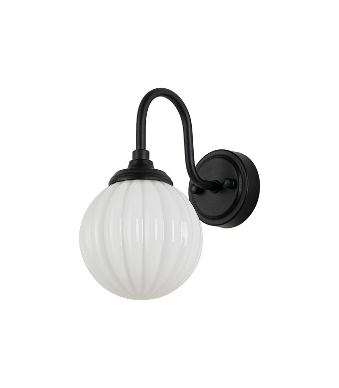 Richmond Curved Arm Wall Light 1 Light G9 IP44 Satin Black/Opal Round Segment Glass-4
